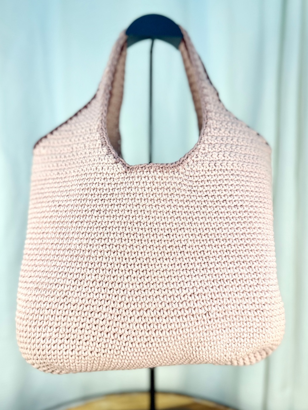 Madewell Crochet Shopper Tote Bag Wisteria Dove Pink Mauve Woven Purse EUC